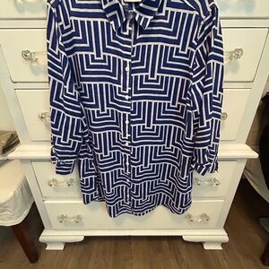 Chico's Blue and White Geometric Blouse